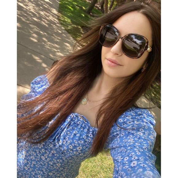 Women's Fashion Square Sunglasses Brown Frame Pearl Sparkling Eyes Protection - Picture 2 of 9